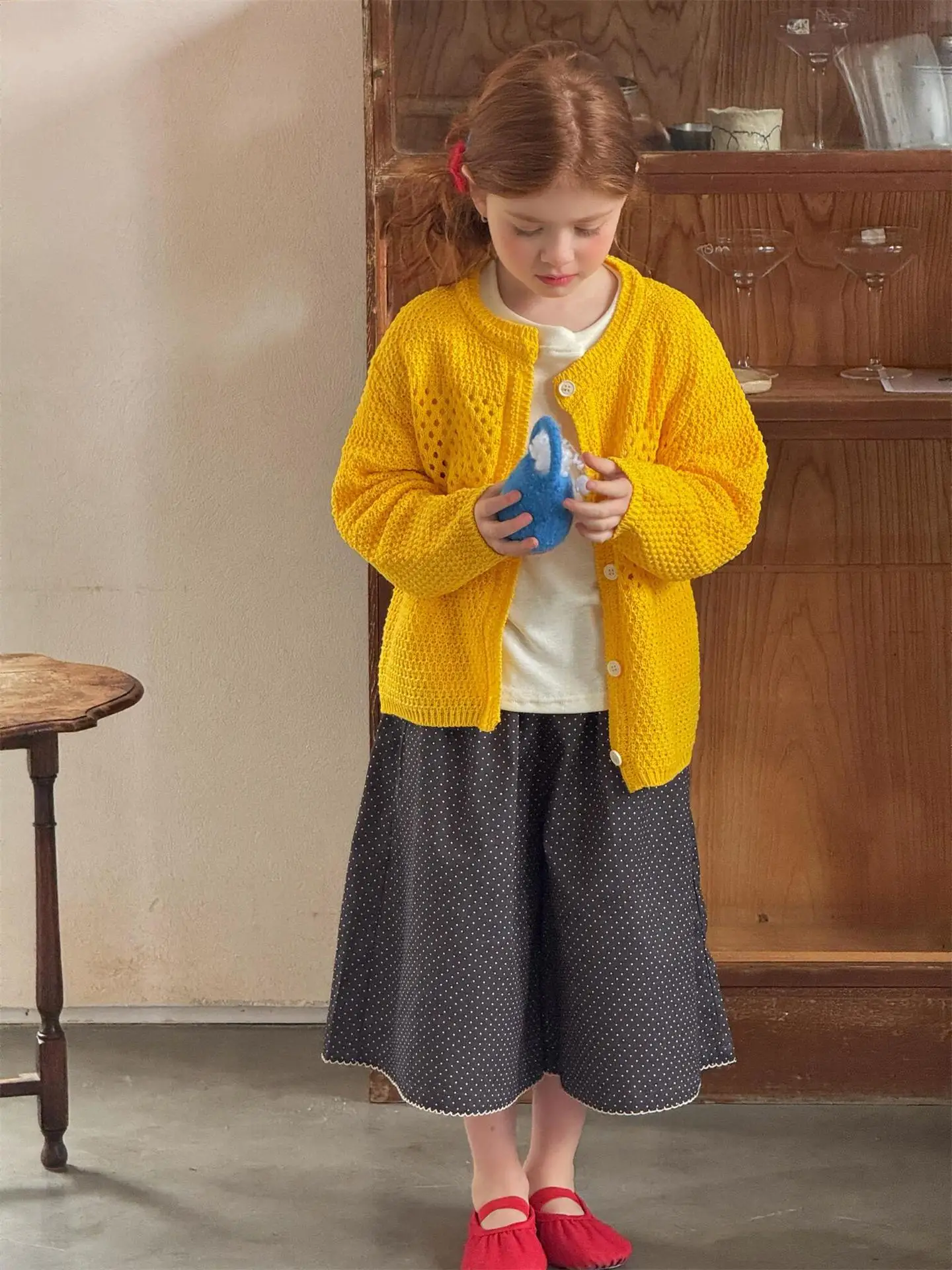 아동복 키즈 캐주얼 니트 코트 2026년 봄 신상 여아 스웨터 노란색 라운드넥 긴..