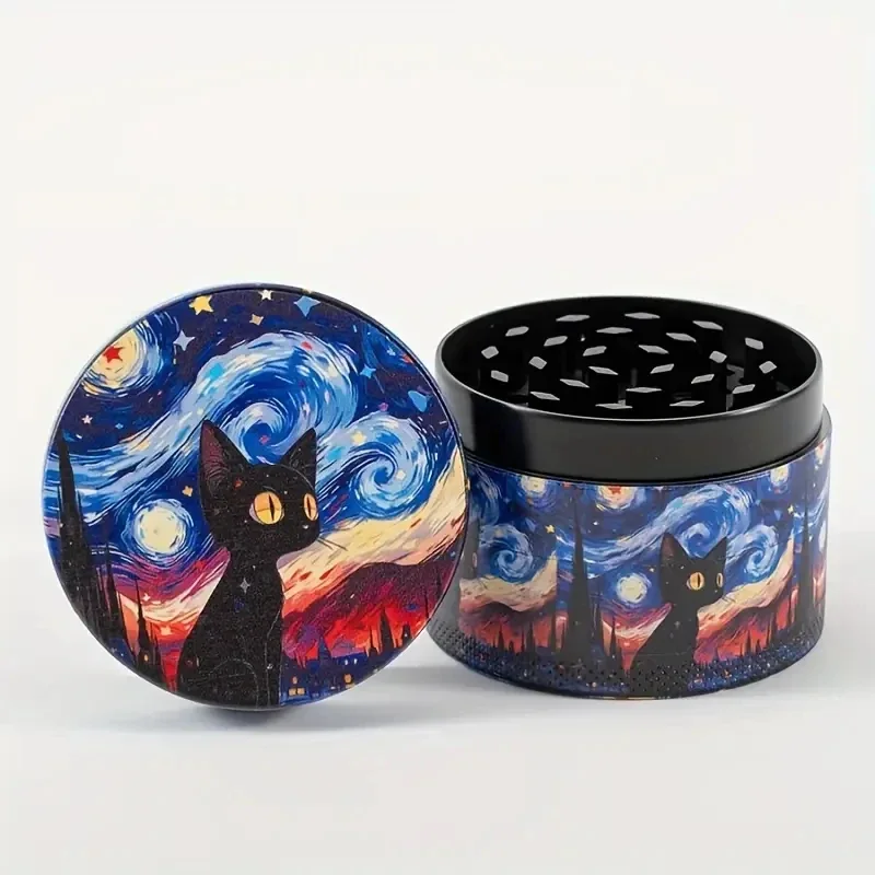 2" Starry Night Black Cat Herb Grinder