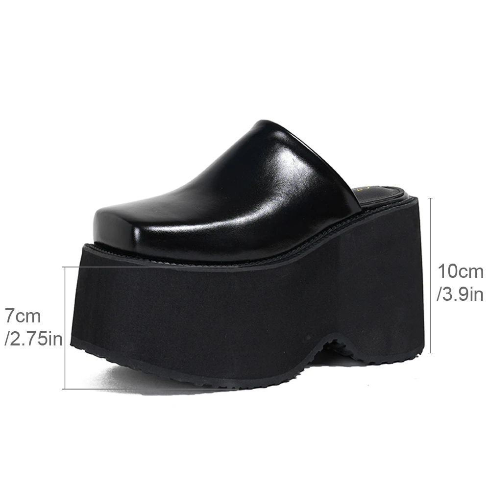 Gdgydh Platform Mules for Women Square Toe Wedge Heels Outdoor Slippers Fashion Slip On Shoes Thick Waterproof images - 6