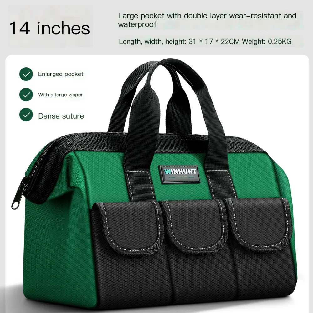 Shkhoas Tool Bag, Waterproof Wide Mouth Tool Kit, Heavy Duty Tool Bag Organizer Shoulder Straps Molded Base Tool Storage Package Screwdrivers Pliers Nu