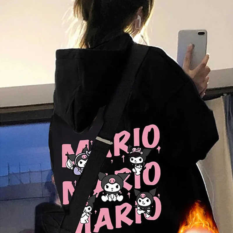 

Sanrio Women Sweatshirt Kuromi Hoodie Y2k Clothes Girl Kawaii Harajuku Street Autumn Winter Versatile Festival Goth Sweatshirt