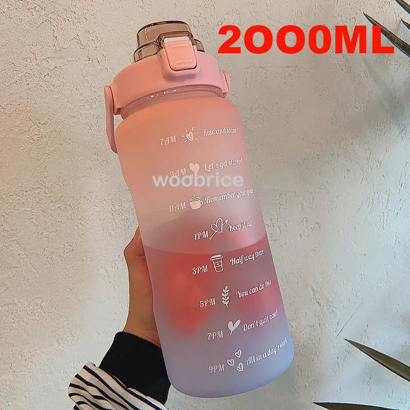 Motivational 2L Portable Sports Water Bottle with Time Marker and Stickers