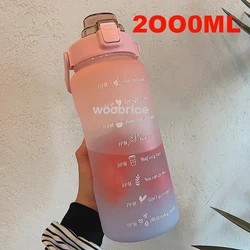 Motivational 2L Portable Sports Water Bottle with Time Marker and Stickers - As show (2L pink blue)