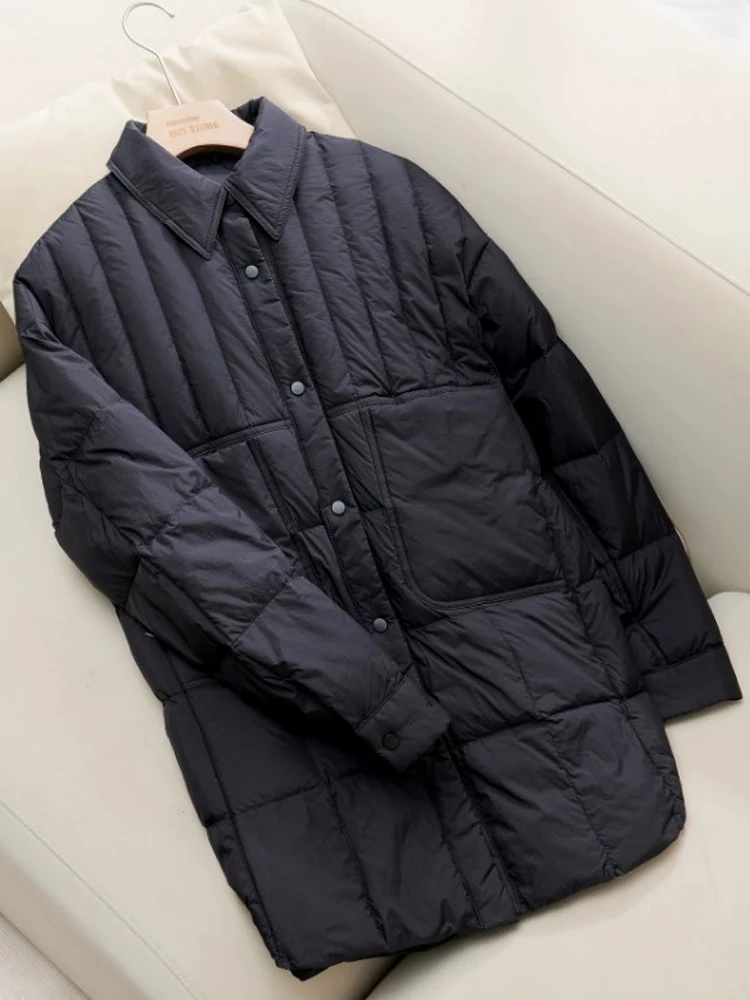 Autumn winter Single breasted down jacket shirt Oversized Women Casual Korean Pockets puffer coat Warm 2024 New INKEO 3O275