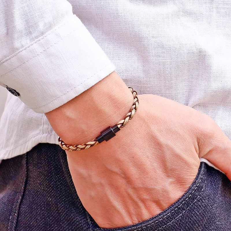 Mens Leather Stainless Steel Magnetic Buckle Punk Bracelet