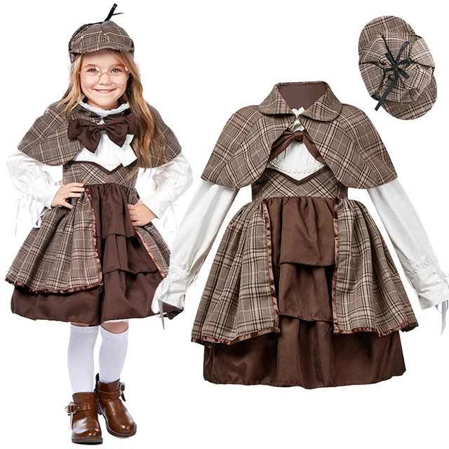 Kid Cosplay Detective Girls Lolita Dress Children Preppy Style Costume Suits With Glasses Theme Party Clothes Performance Outfit