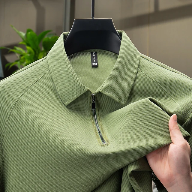 Polo de manga corta de diseñador para hombre, camiseta con solapa y media cremallera, Top antiarrugas para verano, informal, clásico, para oficina