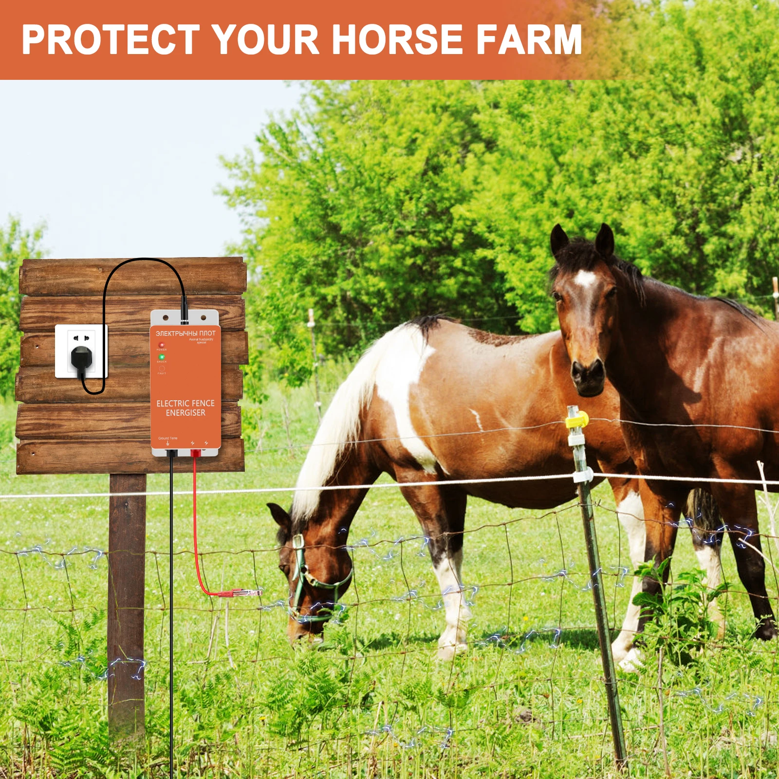 

Livestock Tools 10KM Electric Fence Solar Energizer Charger Controller High Voltage Horse Cattle Poultry Farm Animal Fence Alarm