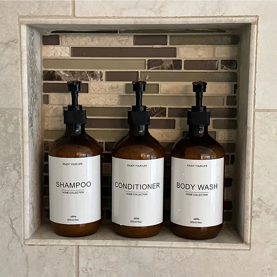 500ml Shampoo Body Wash Conditioner Dispenser Bottle Bathroom Waterproof Pre-Labeled Refillable Shampoo Bottle Soap Container 4