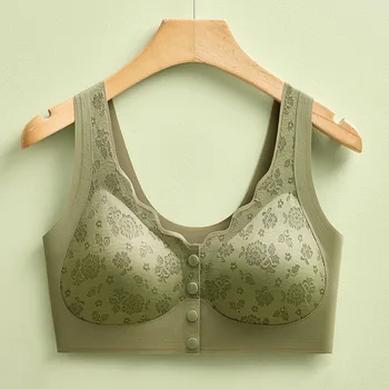 Pregnant Women's Fashionable Plus Size Front Opening Nursing Bra All Season Seamless Gathering Anti Light Leakage Vest Style Bra