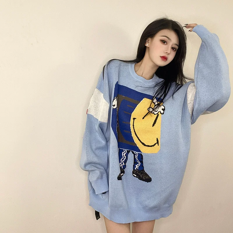 Blue CAVEMPT C.E Cartoon Pattern Sweater Men Woman 1:1 Top Quality Crewneck Jacquard Cav Empt Pullovers winter sweater for men