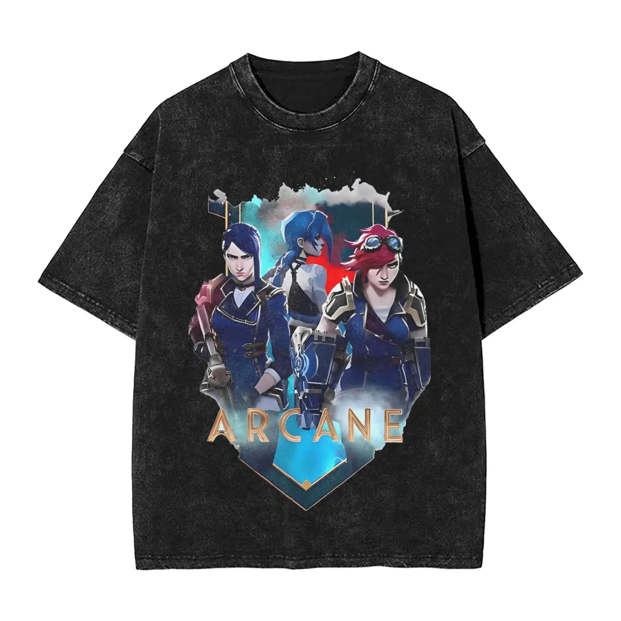 Arcane-Themed Men's Washed Novelty Tee - Short Sleeve Crew Neck 100% Cotton Shirt