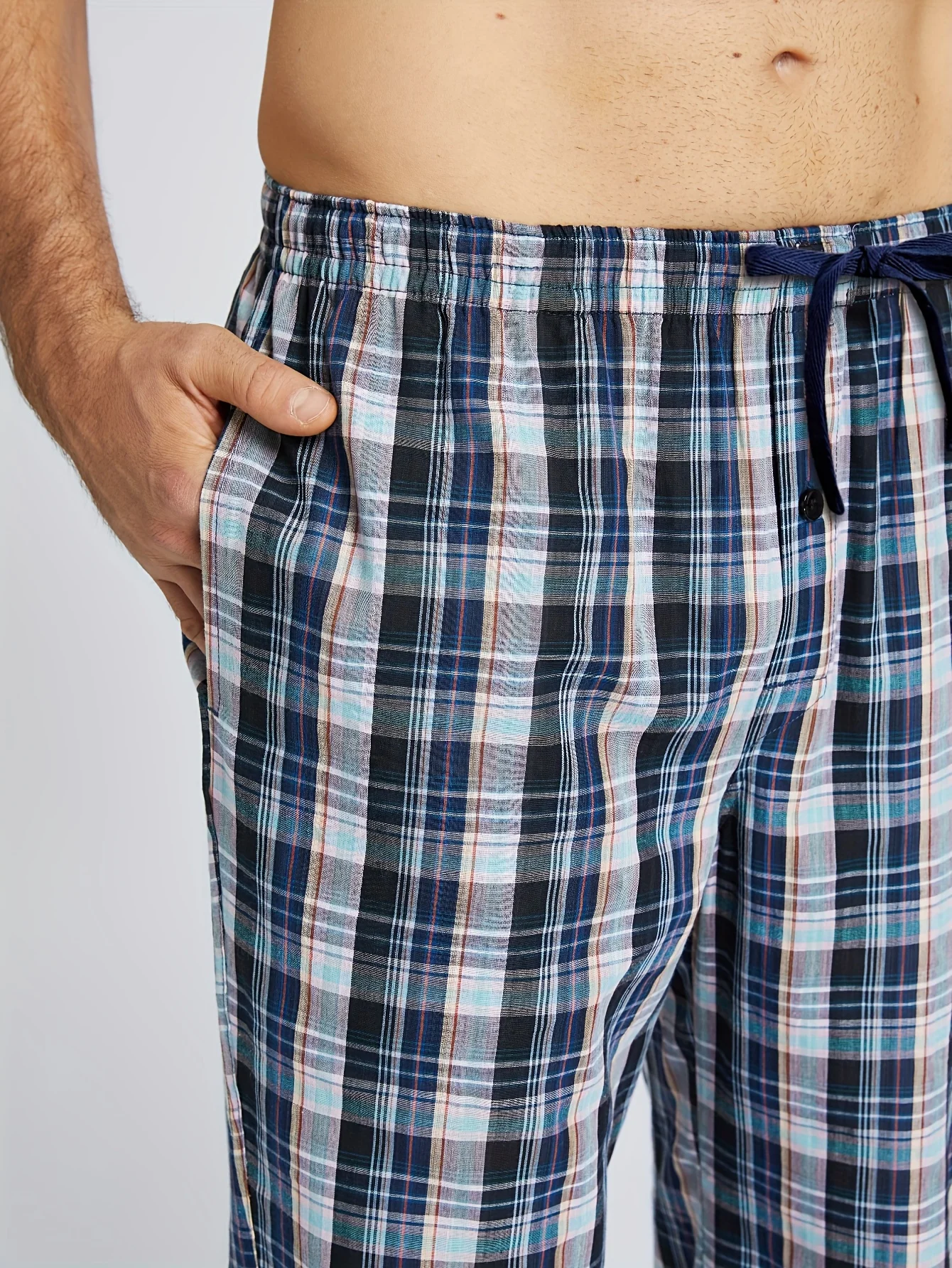 Confezione Da 3 Pantaloni Pigiama Da Uomo In Raso Di Seta, Motivo Scozzese E Righe, Con Tasche E Vita Elastica, Pantaloni Da Notte E Relax