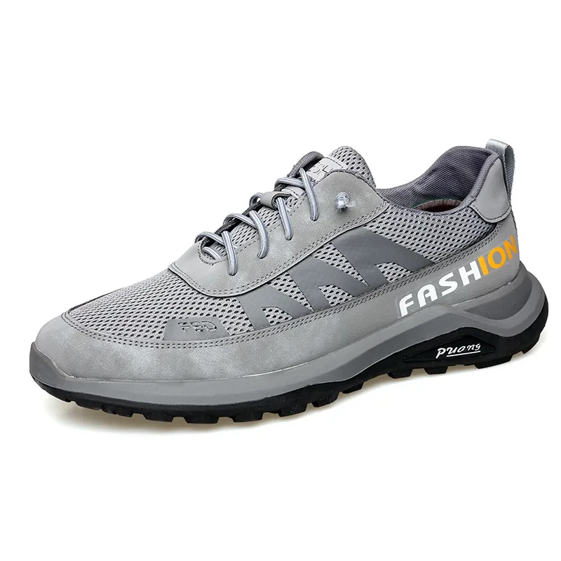 

2023 Summer New Designer Casual Shoes Men Breathable Mesh Surface Men's Running Sneakers Gray Leather Male Zapatos De Hombre