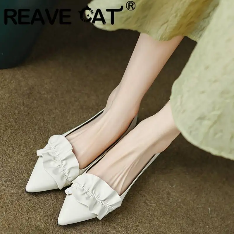

REAVE CAT Brand Female Flats Pointed Toe Slip On Concise Elegant Shoes For Women Shallow Large Size 41 42 43 Daily Solid S4797