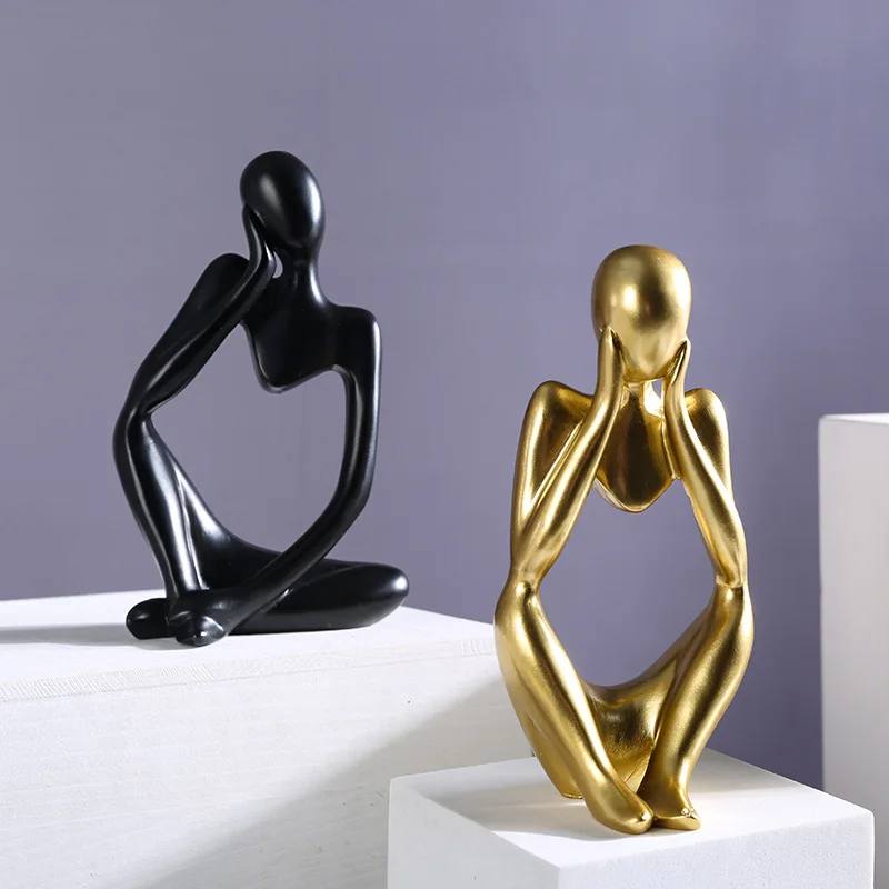 AUNMAS Thinker Reading Statue - Gold Abstract Resin Figure For Home Office Decoration