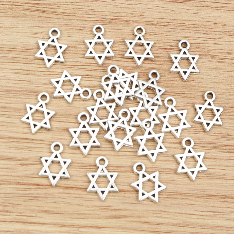 50pcs 12x9mm 골동품 실버 도금 다섯개 스타 수제 매력 펜던트: DIY 팔찌 목걸이