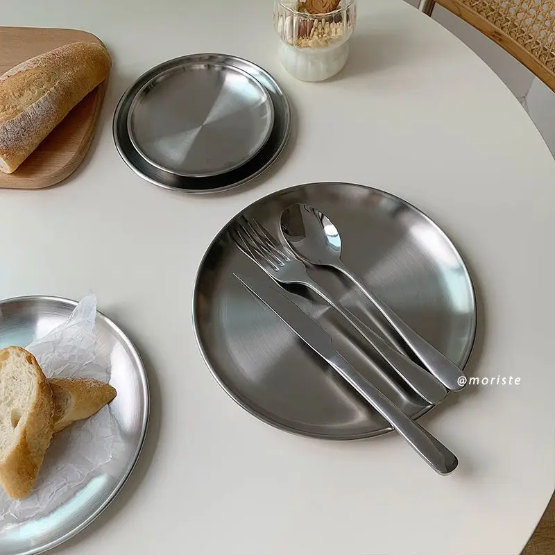 201 Stainless Steel Plate,Korean Barbecue Plate Snack Bone Bread Plate,Round Metal Cup Fruit Dessert Tray ,Kitchen Organizer 201 Stainless Steel Plate,Korean Barbecue Plate Snack Bone Bread Plate,Round Metal Cup Fruit Dessert Tray ,Kitchen Organizer