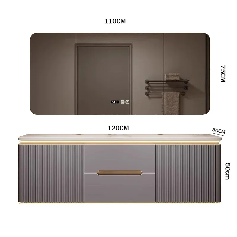 Fashion Simple Bathroom Cabinets Ceramic Integrated Basin Smart Mirror Cabinets Fog Removal Xyloid Furniture Mueble Lavabo FYBC