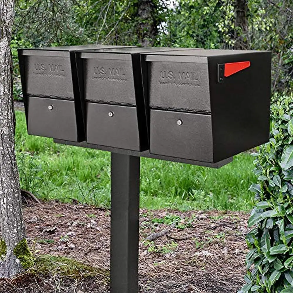 Heavy Duty Steel In-Ground Mounting Post 3 Mailboxes Black Durable Powder-Coated Finish Easy Installation Surface Mount
