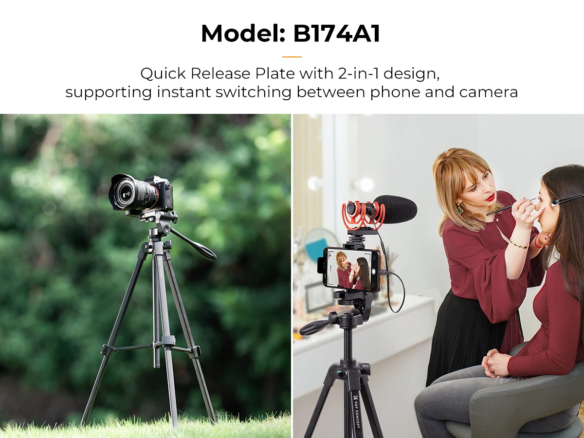 K&F CONCEPT 1.5 m Aluminum Camera Phone Tripod Stand 1.34 lbs Ultra Lightweight with Remote and Cellphone Holder B174A1 Tripods