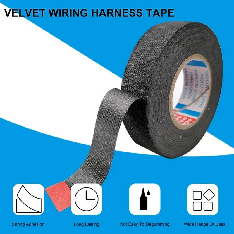 Adhesive Cloth Tape 15M Heat Resistant Automotive Tape For Car Cable Harness Wiring Fabric Loom Electrical