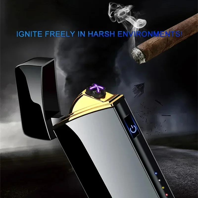 Cigarette Lighter Windproof Lighters Dual Arc Micro Rechargeable Touch Sensitive LED Power Display