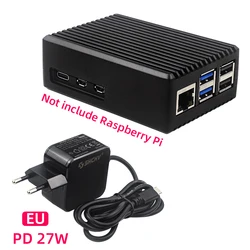 Aluminum Case for Raspberry Pi 5 - Passive Cooling Armored Metal Shell with Silent Heat Dissipation (Case - EU Power)