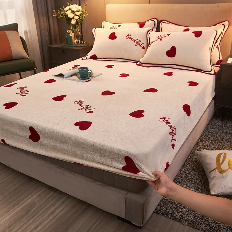 

Home Textiles Winter Warm Fitted Sheets Dust Cover Protector Flannel Universal Mattress Cover Mink Cashmere Thicken Bed Sheet