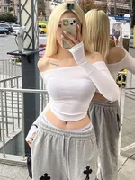 Sexy Slash Neck T Shirt Women Cotton Long Sleeves Cropped Tee Shirt Femme Slim T-shirt Female Black White Tops 2024 - Image 2