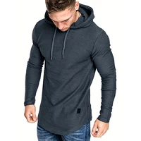 New Men's Solid Color Curved Hem Drawstring Sweatshirt Fashion Men Hoodie Spring Autumn Long Sleeve Hip Hop Hoodie Male - Image 4
