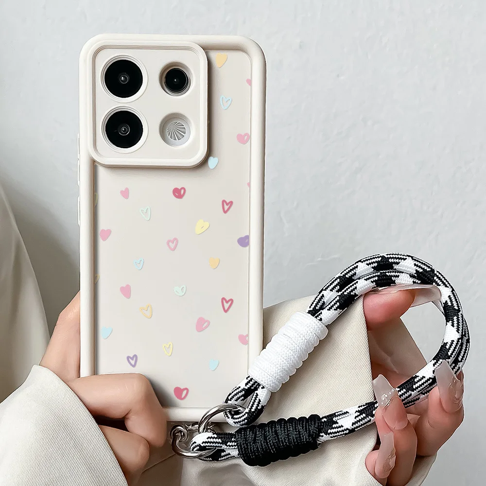 Colorful Love Heart Wrist Chain Lanyard Phone Case