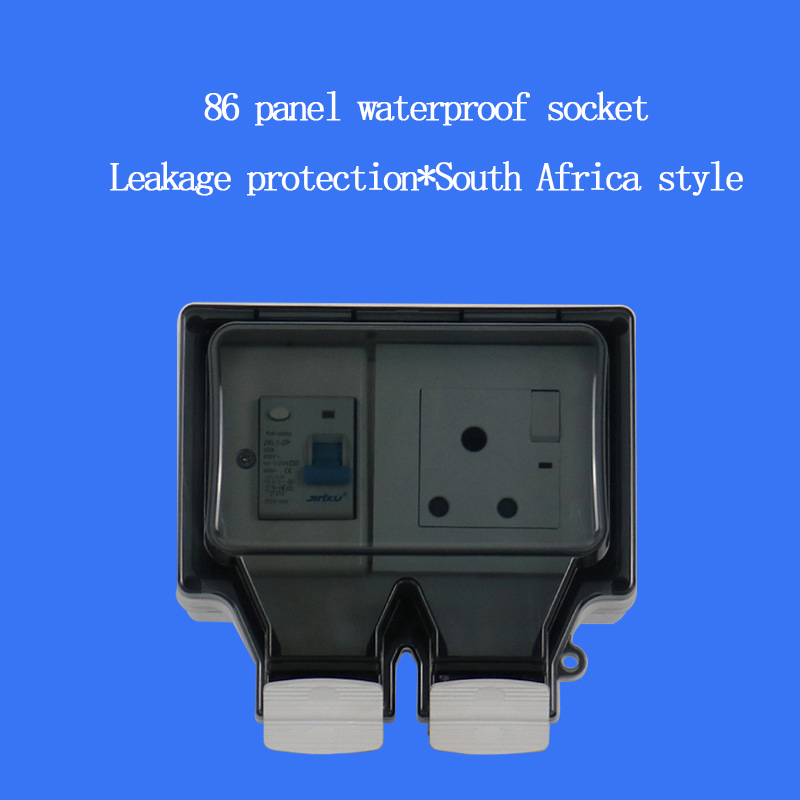 Outdoor Waterproof Socket 86 Type Waterproof Box Leakage Protection Switch South Africa Plug Outdoor IP66 Waterproof Splashproof