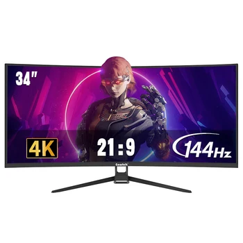Gawfolk Monitor 34'' 144Hz Bandfish Screen Curved 1500R Gaming Bezel-less Slim 400HDR Nits 100% SRGB Wide Color Gamut FAsT VA Te 1