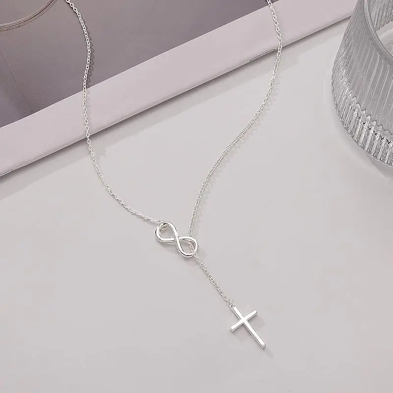 Rrjzz 인피니티 참 크로스 펜던트 목걸이 14K 금도금 조절 가능한 체인 크로스 신앙 목걸이 여성용 데일리 주얼리 선물