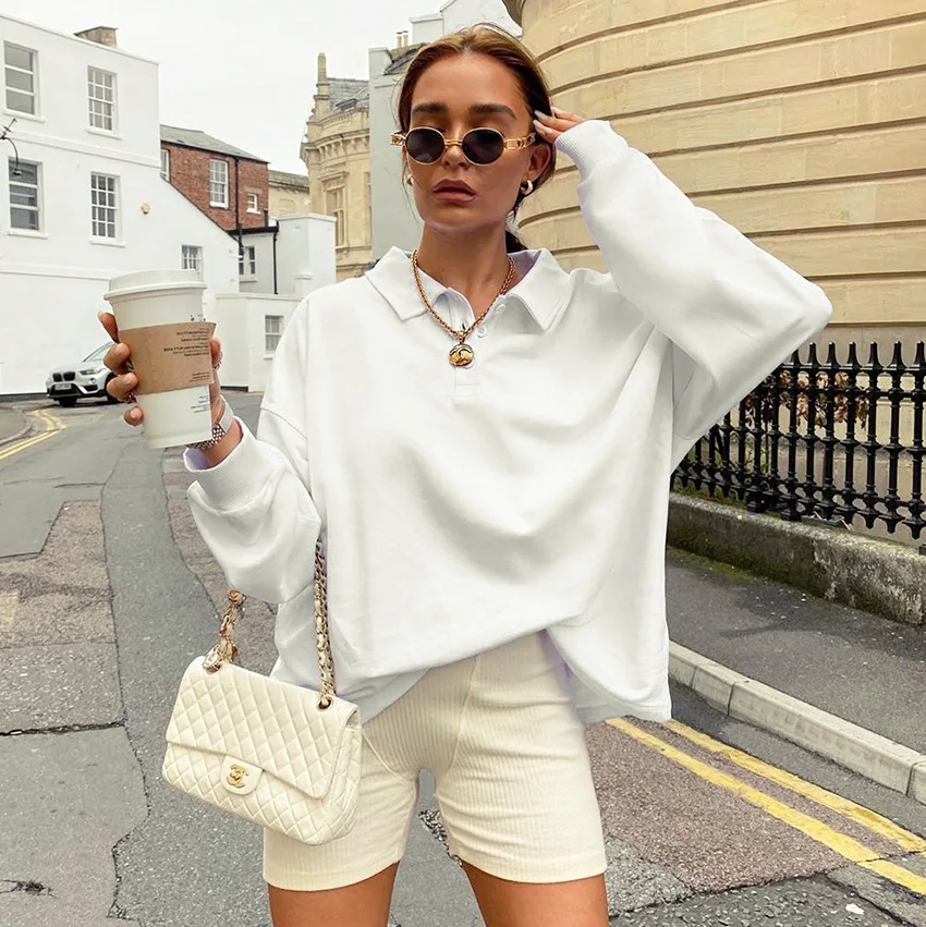 

Fashionable white streetwear trendy sporty women's clothing
