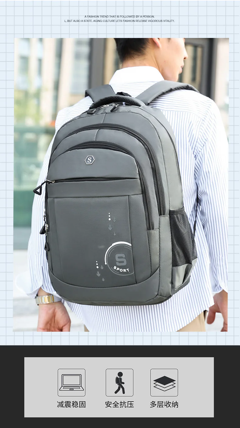 Neuer trendiger Rucksack für Studenten, Reiserucksack, koreanischer Stil, Unisex, Business-Casual-Laptoptasche, verdickte doppelte Umhängetaschen – Detail 2