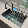 Waterfall Sink Kitchen Stainless Steel Large Single Slot Multifunctional Tank Apartment Wash Basin Drainage on the left 1
