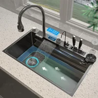 Waterfall Sink Kitchen Stainless Steel Large Single Slot Multifunctional Tank Apartment Wash Basin Drainage on the left 1