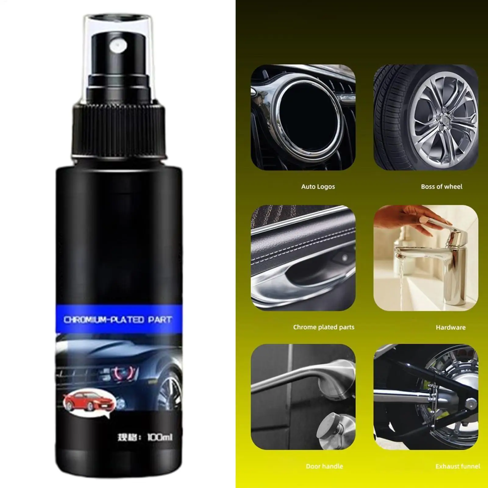 Car Chrome Cleaner Chrome Polish Spray Nano Scratch Remover Long-Lasting Cleaner for Truck Boat SUV RV Stainless Steel Aluminum