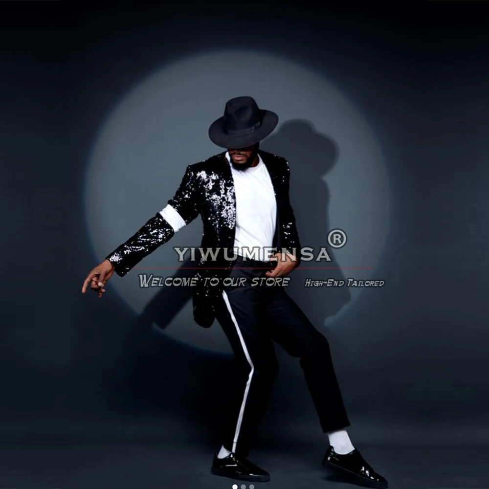 

Роскошные мужские танцевальные костюмы, блестящая Черная куртка с блестками, брюки, Мужская одежда для банкета и представлений, шикарная одежда для мужчин