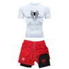 Men's Workout Compression Set Y2K Spider Printed Gym Tshirts Breathable Running Shorts Quick Dry Sports Rash Guard Sportwear Set 3