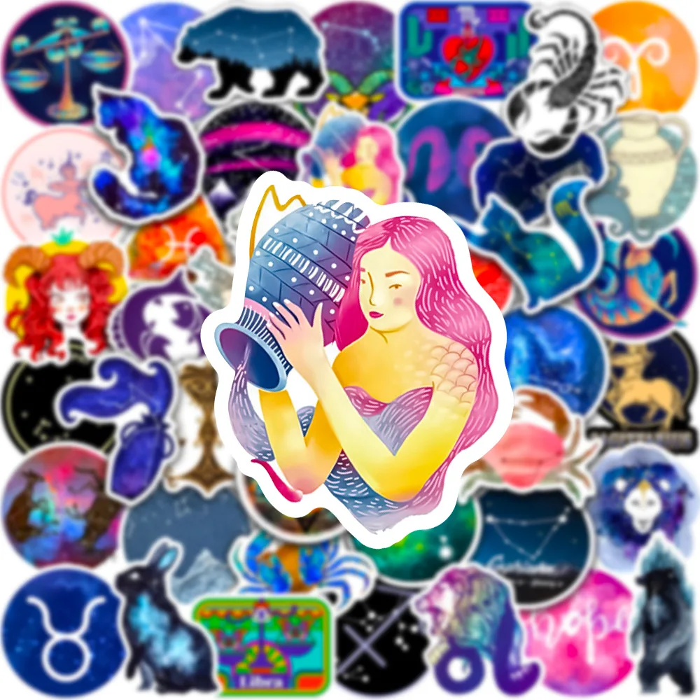 

10/30/50PCS New Twelve Constellation Sticker Pack Cartoon Creative Animation iPad TableCar Chair Decoration Waterproof Wholesale