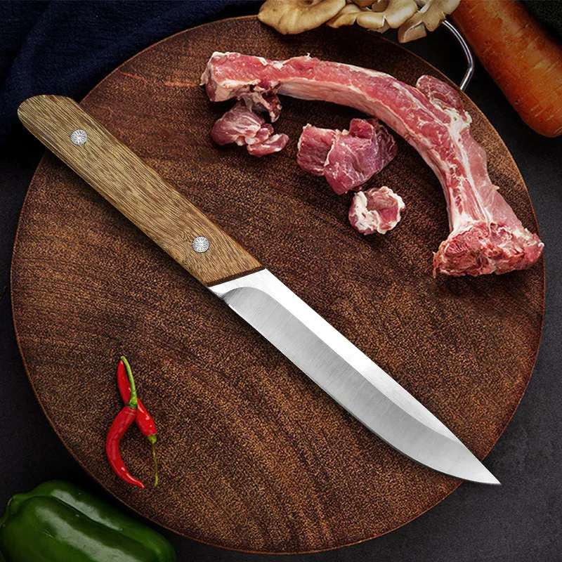 Kitchen Utility Knife Stainless Steel Paring Knife with Wood Handle Barbecue Steak Cutting Boning Knife Cleaver