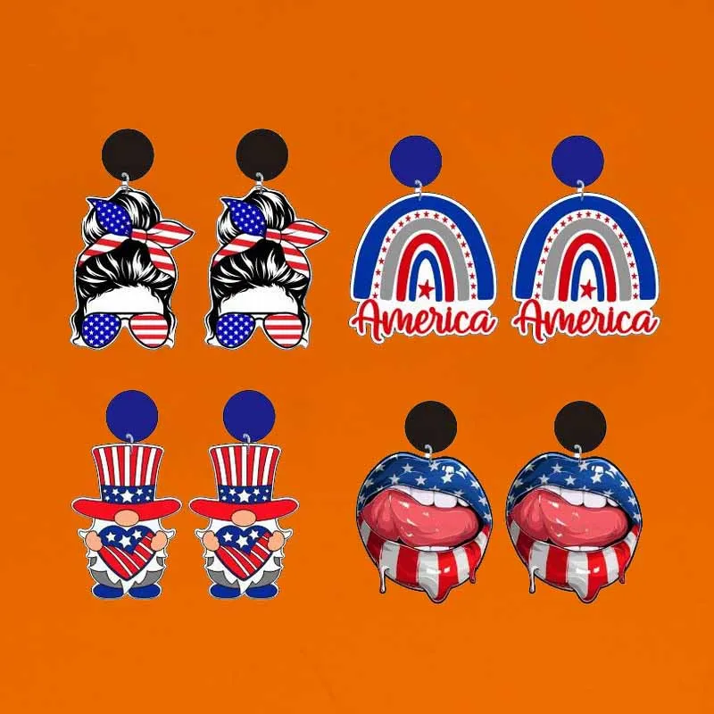 

New Independence Day Earrings American Flag Color Independence Day Theme Rainbow Headband Women's Lips Acrylic Ear Rings