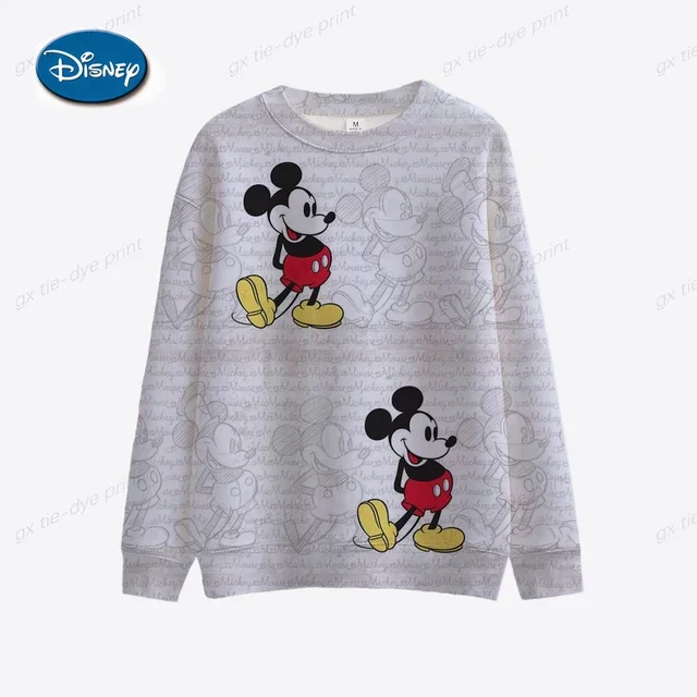 Nueva sudadera con capucha de cuello redondo con estampado de Minnie Mickey Mouse de Disney para mujer, sudadera con capucha de invierno y otoño, chándal holgado de dibujos animados para mujer