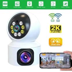 WiFi Camera with Dual Screens Baby Monitor Smart Home Security Protection Indoor Mini CCTV Surveillance Cams ICsee 4MP 1080P