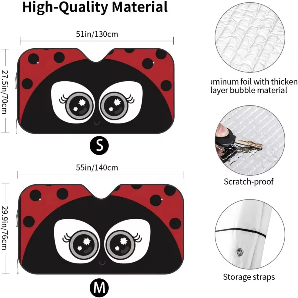 Cute Ladybug Windshield Sun Shade Front Protector Folding Car Sun Visor Blocks Uv Rays Keeps Your Vehicle Cool