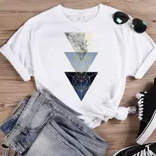 Women Geometric Lovely Trend Fashion Cartoon Short Sleeve Summer O-neck Shirt Print T-shirts Female Graphic T Top Tee T-Shirt