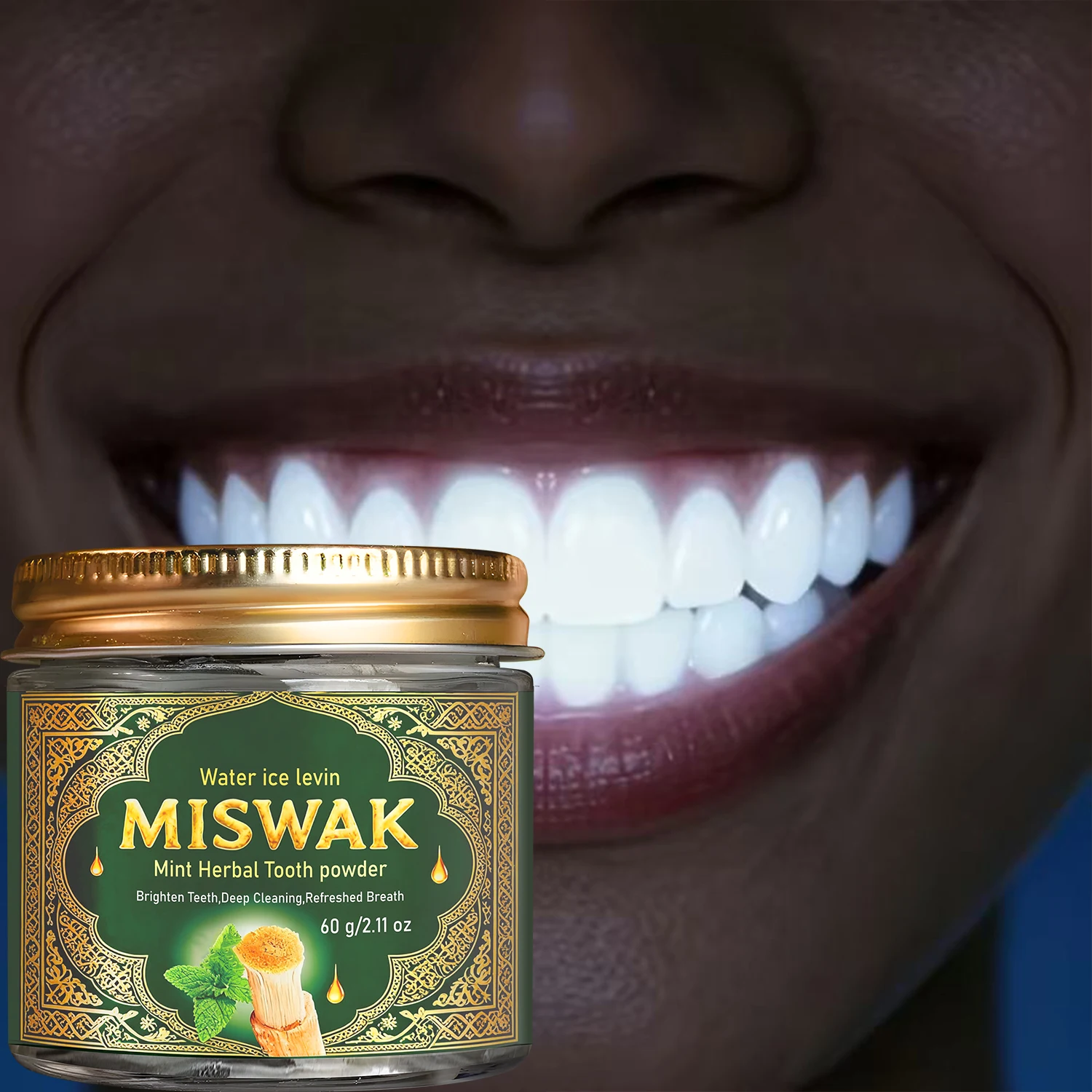Natural Mint Herbal Tooth Powder for Whitening & Fresh Breath, 60g